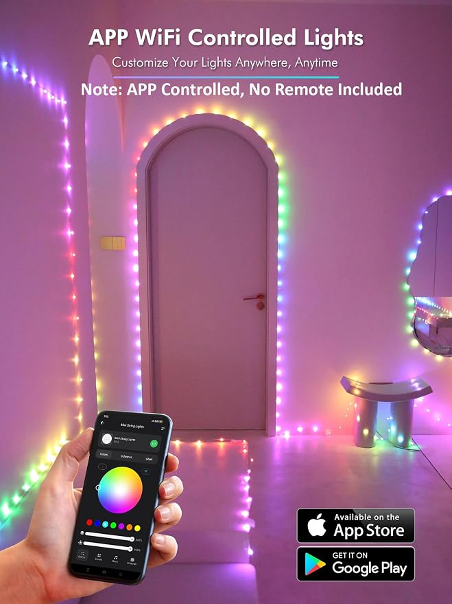 BrizLabs Smart July 4th Lights, 33ft 100 LED Red White Blue Fairy Lights Work with Alexa/Google Home, WiFi Xmas Light Dimmable RGB Color Changing Twinkle Starry Light for Xmas Home Party Halloween