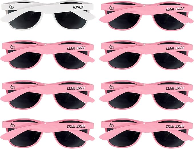 Bachelorette Party Sunglasses - Set of 1 Bride & 7 Team Bride Sun Glasses Pack of 8 Bridesmaid Favor Supplies Bridal Wedding