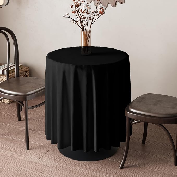 60x60 Table Cloth - 2 Pack Round White Washable Stain and Wrinkle Resistant Polyester Table Cover for Dining Tables, Various Parties and Camping (Black)