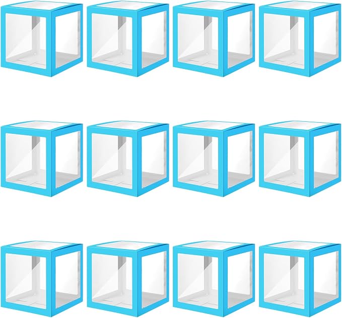 Thyle 12 Pcs Transparent Balloon Boxes Clear Balloon Boxes with 99 Letters for Baby Shower Gender Reveal Grad Birthday Party Bridal Wedding Anniversary Backdrop Decoration (Blue)