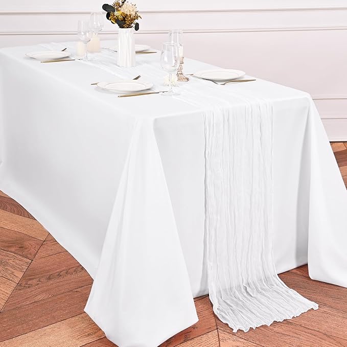 12 Pack White Table Runner 10Ft Cheesecloth Table Runner Rustic Gauze Table Runners Romantic Long Sheer Fabric Cheese Cloth Table Runners for Wedding Party Bridal Baby Shower