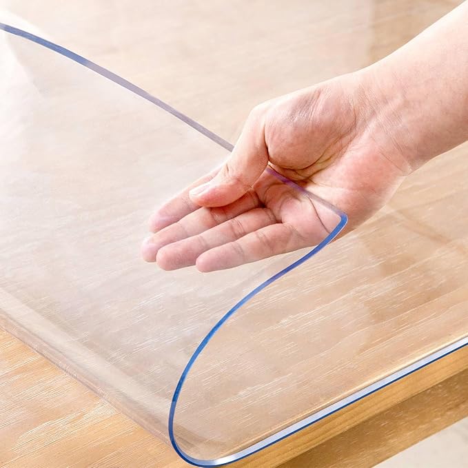 28 x 44 Inch Clear Table Cover Protector, 2mm Thick Clear Table Protector for Dining Room Table, Plastic Table Cover, Waterproof Table Pad for Kitchen, Office