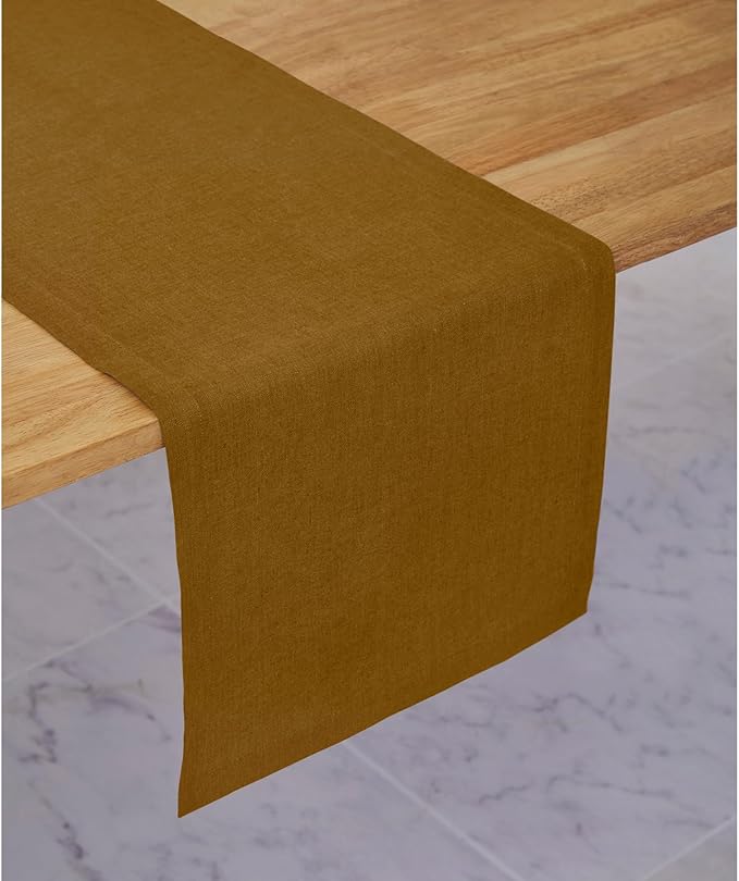 Solino Home Linen Table Runner 108 Inches Long - 100% Pure Linen Toffee Brown Table Runner 14 x 108 Inch for Mothers Day - Diana Medium Weight