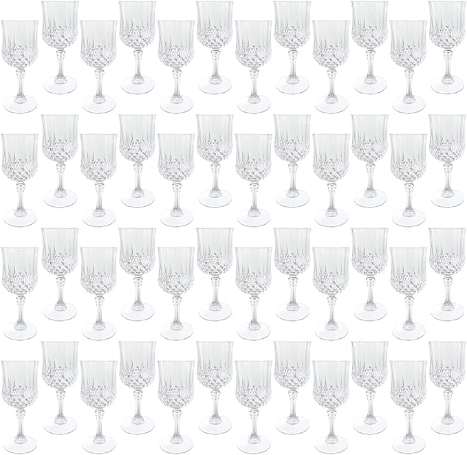 Plastic Wine Glasses, Plastic Goblets Vintage Style Cordial Unbreakable Drinking Glasses, Reusable Drinkware for Wedding Reception, Grand Event Party Supplies (48, Transparent)