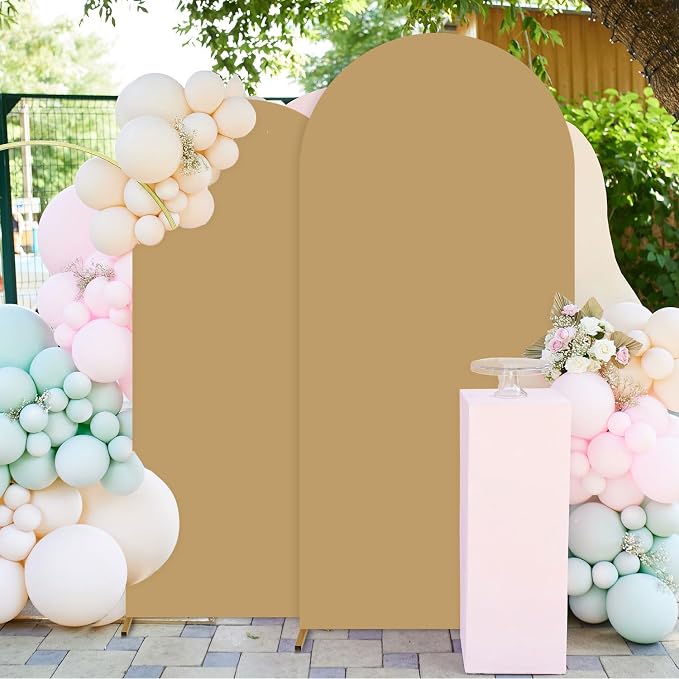 FUHSY Arch Covers 7.2 and 6ft Brown Spandex Arch Stand Cover Nude Tan Chiara Arch Backdrop Cover Set of 2 Wedding Arched Cover Baby Shower Back Drop Covers for Bridal Shower Party Banquet Decor