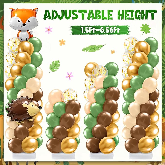 2 Sets Woodland Animals Baby Shower Balloon Column Stand Kit Sage Green and Brown Balloon Arch Garland Kit for Birthday Party Neutral Forest Gender Reveal Cartoon Baby Shower Decoration
