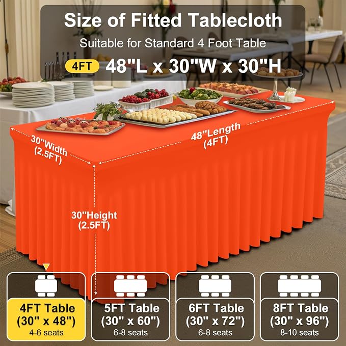 Smiry Spandex Tablecloth, Elastic Fitted Stretch Tablecloth for 4FT Rectangle Tables, Waterproof Washable Table Cover Skirt for Outdoor, Wedding, Banquet & Parties (Orange, 48Lx30Wx30H Inch)