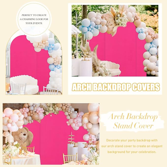 FUHSY Arch Covers Set of 3 Wedding Arch Stand Cover Hot Pink Arch Covers Stretchy Backdrop Round Top Chiara Backdrop Covers Arch Wall for Birthday Bachelor Bridal Shower Arbor Decor 6FT, 6.6FT, 7.2FT