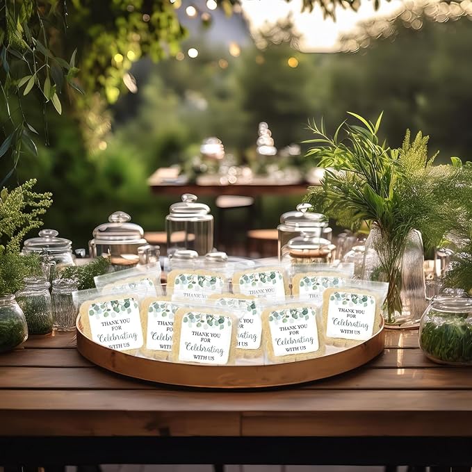 Thank you for Celebrating With Us | Party Favor Cookies For Guests Wedding Baptism Baby Bridal Shower Engagement Individually Wrapped Greenery Theme Party Favors 24 Pack Bulk Event Sugar Cookie Treats