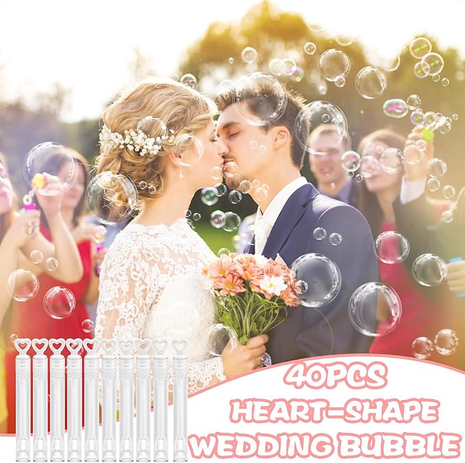 FOIMAS 100pcs Mini Wedding Bubble Wand,White Heart Bubble Wand for Guest Wedding Party Favor Bachelorette Party Valentines Day Party Decoration Supply