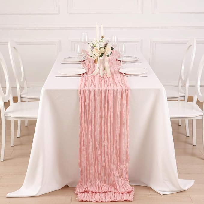 Peach Pink Cheesecloth Table Runner 120 Inch 10FT Cheese Cloth Fabric Runners 1 Pack for Baby Shower, Valentine's Day, Wedding Decoration, Birthday Party