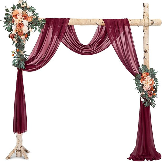 Wedding Arch Draping Fabric,1 Panel 28" x18ft Burgundy Wedding Arch Drapes for Ceremony Sheer Chiffon Fabric Drapes Arbor Drapery Decorations for Reception Party