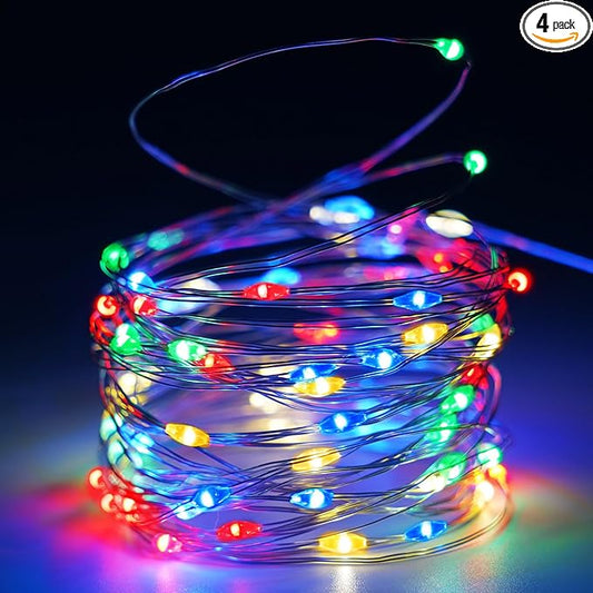 4 Pack 60 LED Fairy Lights Battery Operated with Timer, 20FT Waterproof String Lights Indoor Outdoor, Cuttable Battery Light for Home Bedroom Wedding DIY Centerpiece Christmas Decorations (Multicolor)