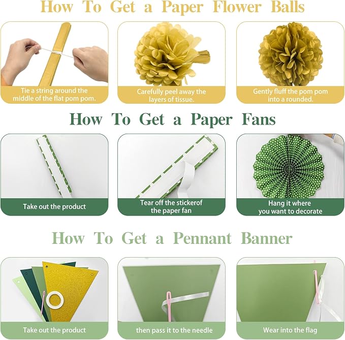 Sage Green Gold Party Decorations, Paper Fans Honeycomb Balls Circle Garlands for Graduation, Boho Gender Neutral Baby Shower, Olive Woodland Birthday, Bridal Shower Party Supplies, 20Pcs
