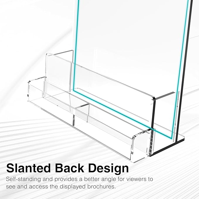 Brochure Holder 8.5x11 Inch Acrylic Literature Holders Clear Flyer Display Stand with Business Card Slot Pamphlet Holder Multi Purpose Organizer for Office, Lobby, Hotels, Trade Shows, 2 Pack