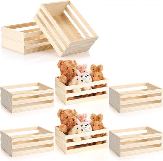 Gerrii 6 Pcs 8'' Small Wooden Crates for Easter Crafts Unfinished Crates Centerpiece Mini Rustic Wood Basket Box for Display Storage Milk Wine Closet Home Bathroom Kitchen Office Decor