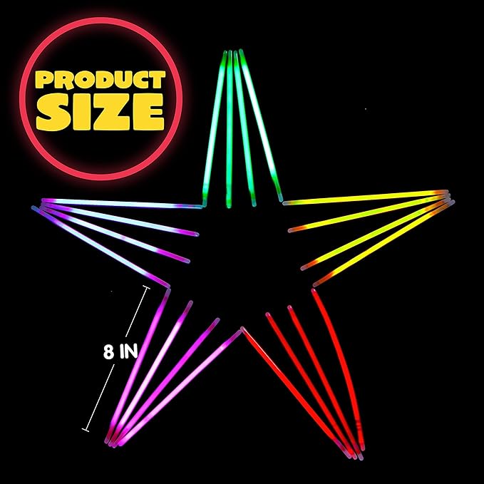 JOYIN 1000 Pcs 8" Glow sticks Bulk Party Favors Pack, Neon Glow in the Dark Party Supplies, Light Up Necklaces and Bracelets with Connectors, Easter, Football, Birthday Decorations