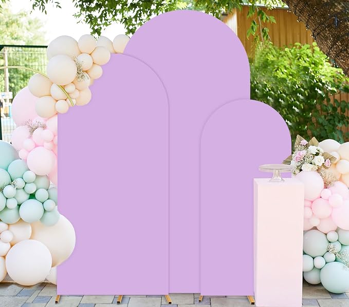 FUHSY Arch Covers Set of 3 Wedding Arch Backdrop Cover 4FT 5FT 6FT Lavender Backdrop Arched Covers Happy Birthday Arches Frame Cover for Bridal Baby Shower Party Decoration