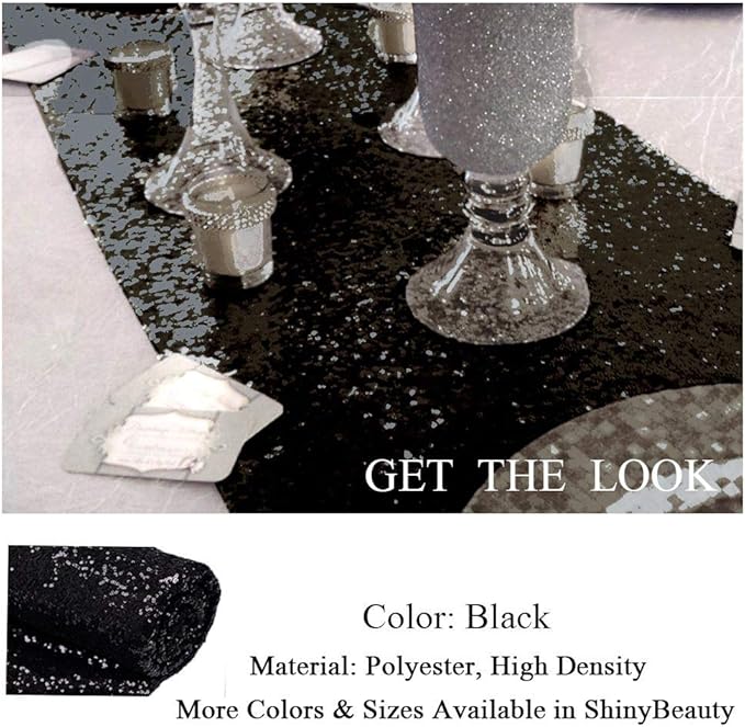 ShinyBeauty Black Table Runner 12" x 108" Sequin Table Runner Glitter Runner for Table Fall Table Runner Halloween Party Table Overlay