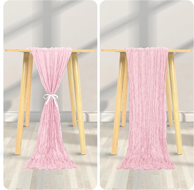 24 Pack Cheesecloth Table Runner 20 x 120 inch Cheese Cloth Table Runner Bulk, Romantic Boho Sheer Gauze Fabric Table Runners for Wedding Reception, Party, Bridal Shower Table Decor(Light Pink)