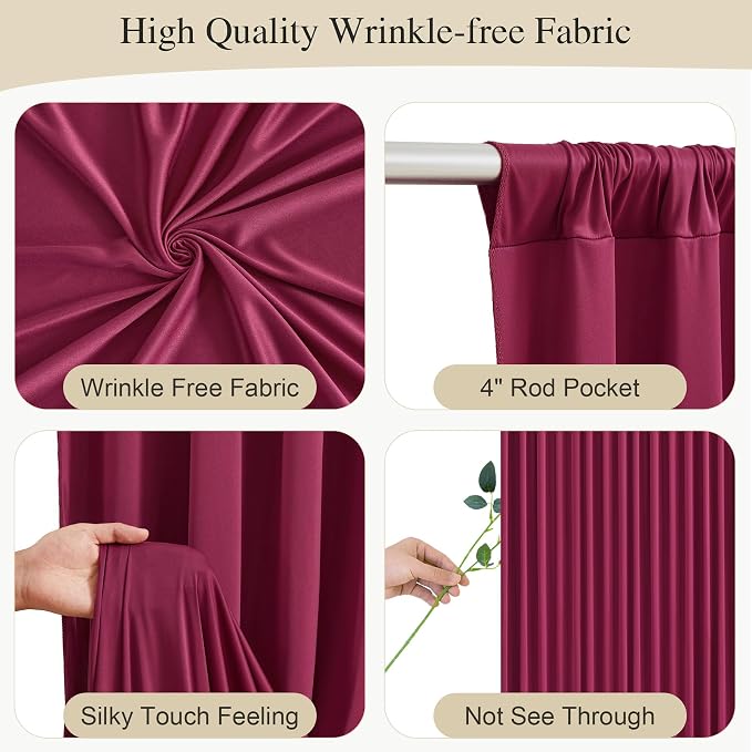 Burgundy Backdrop Curtains with Lights for Parties,10x10FT Wrinkle Free Wedding Photo Backdrop Curatin Drapes Fabric for Baby Shower Birthday Ceremony Reception Home Party Decorations