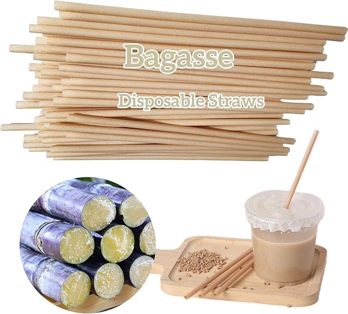 400PCS Disposable Bagasse Straws,8.27'' Straight Flat Straw,0.22'' Diameter,Eco-friendly Sugarcane Drinking Biodegradable Straw for Party,Juice,Cocktail,Kitchen,Club,Drinks, Milk, Soda (400)