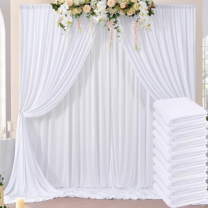 50ft×10ft Wrinkle Free White Backdrop Curtain for Parties, 10 Panels 5×10ft Polyester Photo Backdrop Drapes Wedding Back Drop Cloth for Birthday Baby Shower Photography Background Curtains