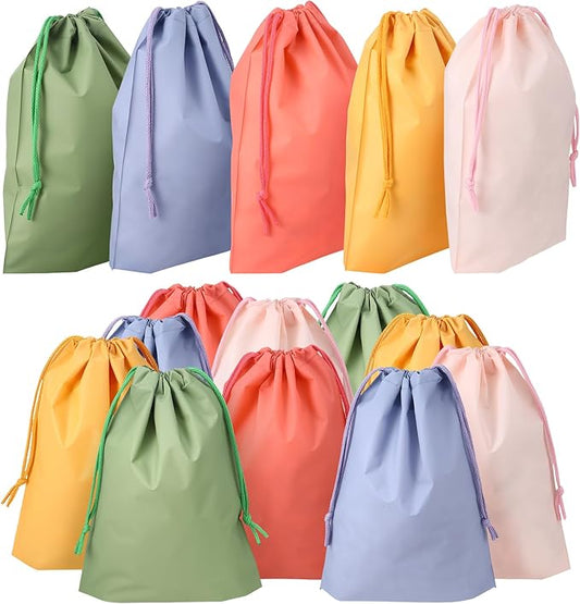 Locmeo 50 Pcs Pastel Drawstring Gift Bag for Kids Reusable Plastic Gift Wrapping Goodie Treat Bags 7.87 x 9.84 Inch Fall Nature Assorted Colors for Party Favor Candy Birthday Gym Sports Travel Storage