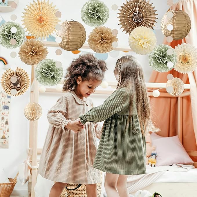 Sage Green and Beige Party Decorations Vintage Baby Shower Boho Bridal Shower Decorations Retro Champagne Gold Beige Sage Green and Brown Party Decorations for Boho Bachelorette Birthday Engagement