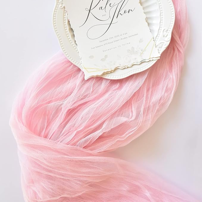 Joanlody Blushing Pink Cheesecloth Table Runner Spring Summer 10Ft Rustic Gauze Boho Cheese Cloth Table Runner for Wedding Bridal Baby Shower Decoration 6 Pack