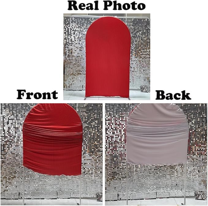 KONPON Red Ripples Arched Frame Fabric Cover for Birthday Partied Double-Sided Stretchy Chiara Backdrops Arched Wall Stands Covers Arch Backdrop Cover 3x6.5ft