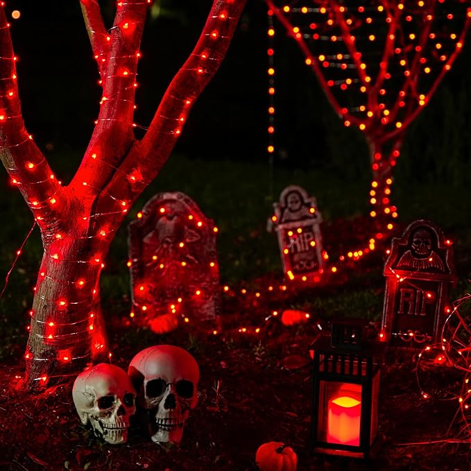 JMEXSUSS 2 Pack Red Fairy Lights Battery Operated, Total 400 LED 132ft Red Halloween Lights with Remote, 8 Modes Twinkle String Lights for Halloween Bedroom Wreath Tree Xmas Indoor Outdoor Decor