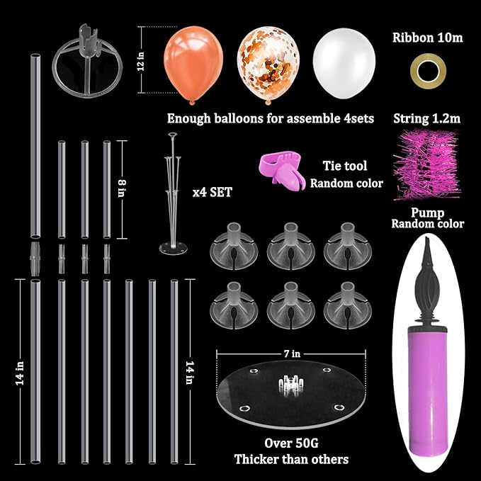 ZJDHPTY 4Set Rose Gold Balloon Stand Table Centerpieces Party Decor | Birthday Graduation Baby Shower Bridal Shower Bachelorette Anniversary Wedding Retirement Decoration New Years Party Supplies