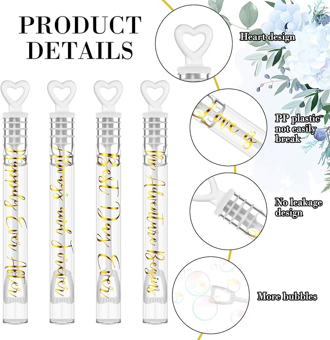 Hollowfly Wedding Mini Bubble Wands for a Wedding Bulk Heart Bubble for Guests Send off Wand Adults Bridal Shower Party Supplies Valentine Anniversaries Celebration(120 Count,White Black,Love Forever)