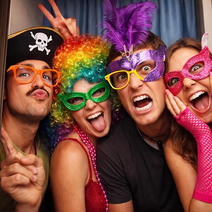 Landhoow 33 Pcs Funny Photo Booth Party Assorted Photo Booth Kit Props Costume Accessories Set, Captain Hat Funny Glasses for Wedding Props Birthday Parties Family Photos Booths Carnival Party