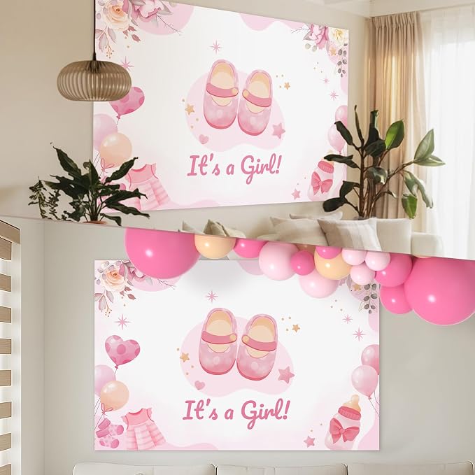 Baby Shower Balloons - Girl Babys Shower Decor ， Baby Showers Decorations ， Baby Shower Decors ， Carry a Background Cloth And 4 Baby Balloon Boxes