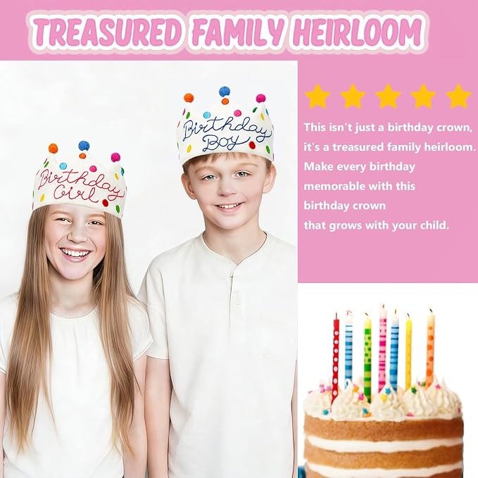 Personalized Hand Embroidered Birthday Hats Unique Happy Birthday Crowns Cute Party Hat for Boy Girl Fit All Ages