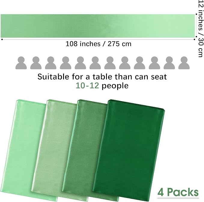 Aneco 4 Pack Satin Table Runner 12 x 108 Inch Gradient Sage Green Long Bright Silk and Smooth Fabric Party Table Runner for Wedding Banquet Party Decoration