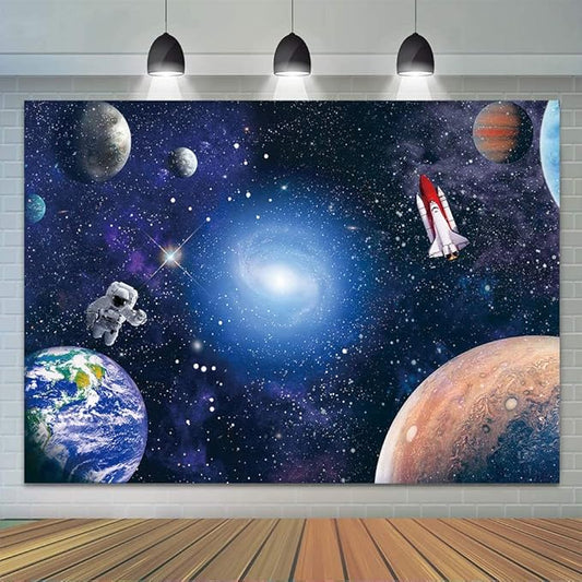 CGXINS Outer Space Photography Backdrop for Baby Kids Astronaut Themed Birthday Party Decoration Universe Galaxy Stars Newborn Baby Shower Photo Background 5x3ft