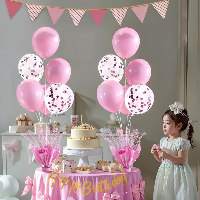 2 Set Pink Table Balloons Foil Spray Centerpiece with Pink and Confetti Balloons Stand Kit for Birthday Party Girls Princess Baby Shower Wedding Bridal Shower Prom Graduation Table Decorations