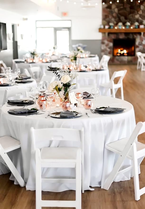 Showgeous 8 Pack White Round Tablecloth 120 Inch Polyester Table Cloth for Tables - Washable Decorative Fabric Covers for Wedding, Dining, Party, Banquet, Buffet