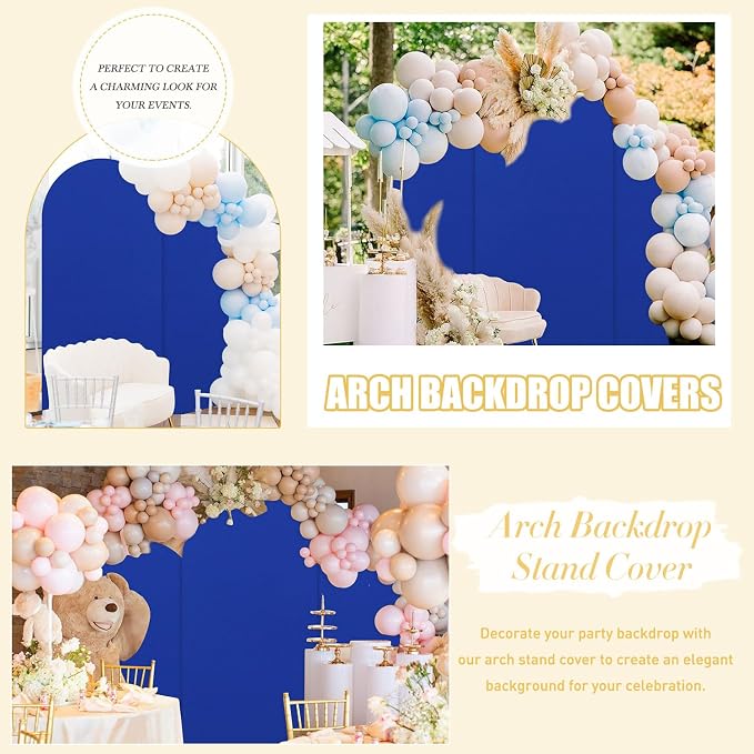 FUHSY Set of 2 Wedding Arch Cover 6FT, 7.2FT Backdrop Cover Arch Spandex Fabric Royal Blue Arch Stand Covers Chiara Arch Covers Stretchy Backdrop for Baby Shower Birthday Graduation Anniversary