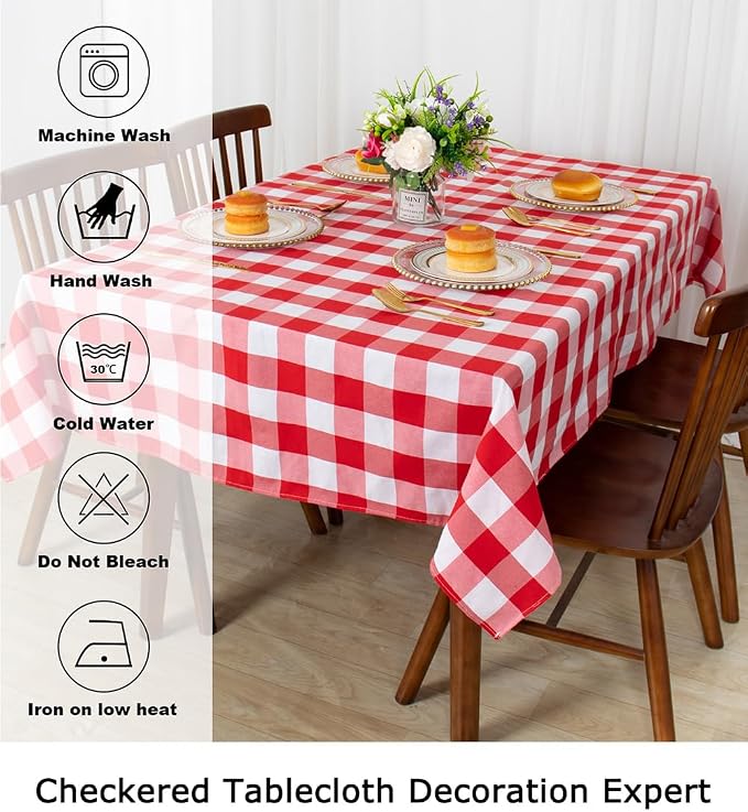 ShinyBeauty 60"X120" Rectangle Tablecloth Red and White Tablelcoth Checkered Table Cloth Farmhouse Table Overlay Cotton Tablecloth Gingham Table Cover for Dining,Picnics,Outdoor