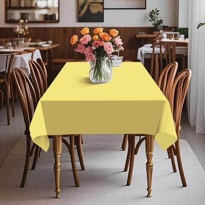 54IN X 160FT Plastic Table Cover Roll with Cutter Box, Cut to Size Plastic Table Cloths for Parties, Birthday, Disposable Tablecloth Roll for All Shape Tables (Light Yellow, 54 Inch X 160 Feet)