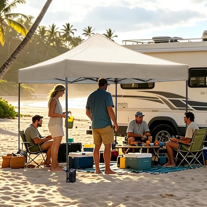 10x10 Heavy Duty Canopy Pop Up Commercial Canopy Tent, Vendor Tent with 400D Oxford Fabric for Camping Outdoor Events Parties Weddings, UPF 50+ Waterproof (Khaki)