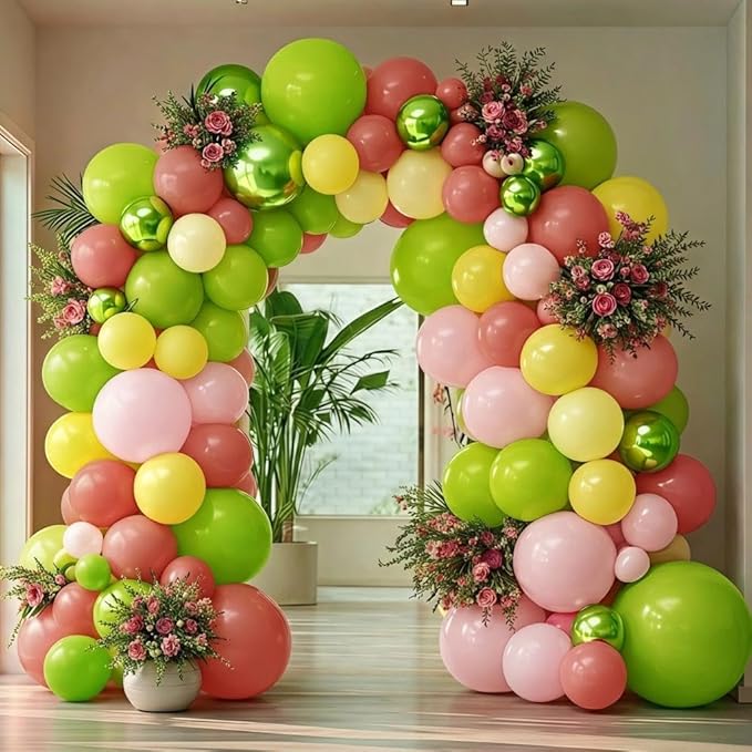 Dusty Pink Green Yellow Balloon Garland Double Stuffed Pastel Light Yellow Green Blush Pink Balloon Arch Kit for Wildflower Spring Birthday Baby Shower Fairy Flower Tea Party Decor