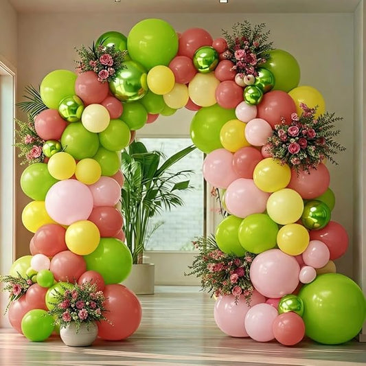 Dusty Pink Green Yellow Balloon Garland Double Stuffed Pastel Light Yellow Green Blush Pink Balloon Arch Kit for Wildflower Spring Birthday Baby Shower Fairy Flower Tea Party Decor