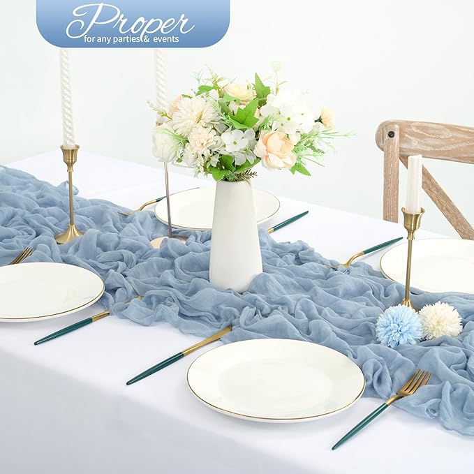 10 Pack Dusty Blue Cheesecloth Table Runner 10FT Boho Romantic Gauze Table Runner 20 x 120 Inch Rustic Sheer Runner for Wedding Party Bridal Shower Thanksgiving Christmas Decoration