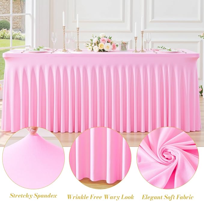 gogoparti 4 Pack Spandex Pink Fitted Table Cloth for 6ft Rectangle Tables Pink Stretch Tablecloth Table Covers Banquet Table Clothes Wrinkle Free Table Skirt for Parties Wedding