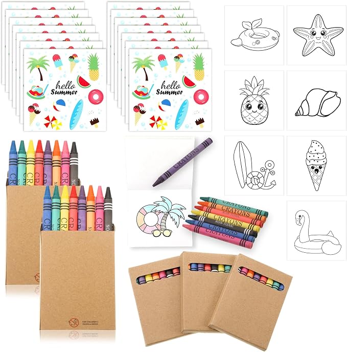 270 Pcs Mini Summer Coloring Books Welcome Back to School Gifts for Students with Crayons Kids Summer Pool Beach Coloring Book Party Favors